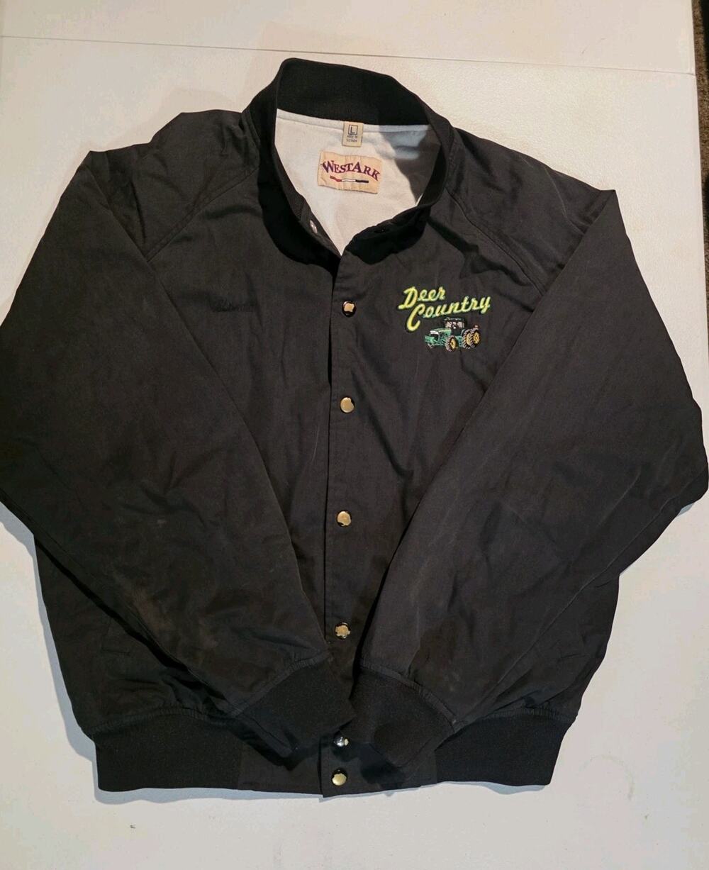 VTG Westark Deer Country Tractor Farm Jacket Mens L Black Snap Front USA
